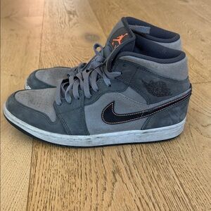 Air Jordan 1 Men's Sneakers in Gray with Orange Accents